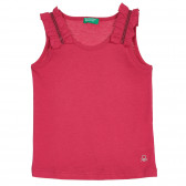 Βαμβακερή μπλούζα με σούφρες για μωρό, σκούρο ροζ Benetton 227192 