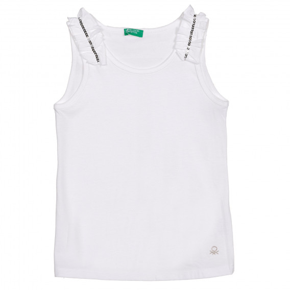 Βαμβακερή μπλούζα με σούφρες και πούλιες, λευκή Benetton 227212 