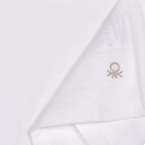 Βαμβακερή μπλούζα με σούφρες και πούλιες, λευκή Benetton 227213 2
