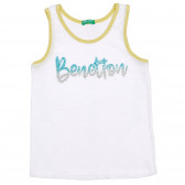 Βαμβακερή μπλούζα με λογότυπο μάρκας, σε λευκό Benetton 227256 