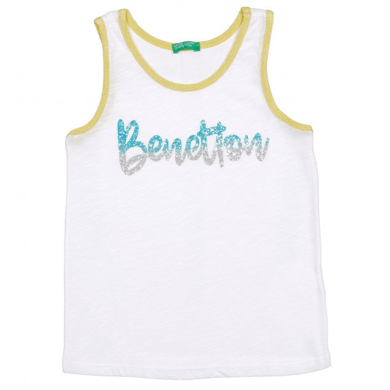Βαμβακερή μπλούζα με λογότυπο μάρκας, σε λευκό Benetton 227256 