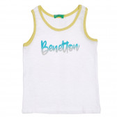 Βαμβακερή μπλούζα με κίτρινες πινελιές και λογότυπο μάρκας, λευκή Benetton 227260 
