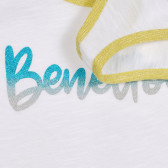 Βαμβακερή μπλούζα με κίτρινες πινελιές και λογότυπο μάρκας, λευκή Benetton 227262 3
