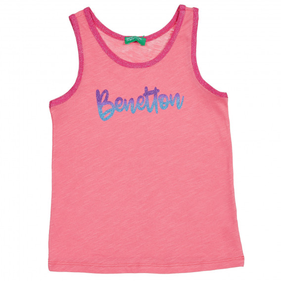 Βαμβακερή μπλούζα με ροζ τόνους και λογότυπο μάρκας, ροζ Benetton 227264 