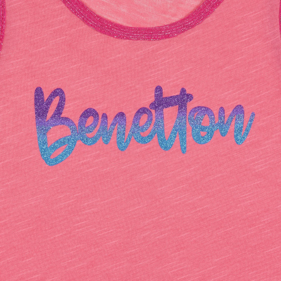 Βαμβακερή μπλούζα με ροζ τόνους και λογότυπο μάρκας, ροζ Benetton 227265 2