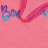 Βαμβακερή μπλούζα με ροζ τόνους και λογότυπο μάρκας, ροζ Benetton 227266 3