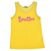 Βαμβακερό αμάνικο μπλουζάκι με επιγραφή μάρκας, κίτρινο Benetton 227268 