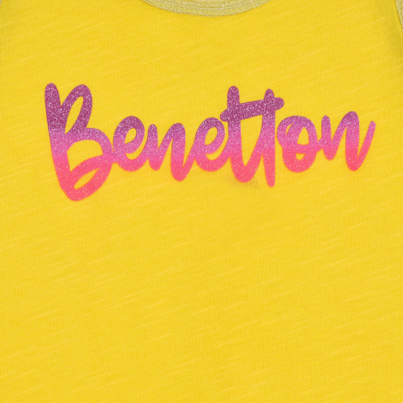 Βαμβακερό αμάνικο μπλουζάκι με επιγραφή μάρκας, κίτρινο Benetton 227269 2