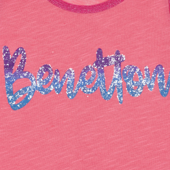 Βαμβακερή μπλούζα με το λογότυπο της μάρκας, ροζ Benetton 227277 2