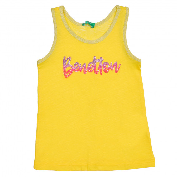 Βαμβακερό, αμάνικο μπλουζάκι με μπροκάρ επιγραφή της μάρκας, κίτρινο Benetton 227280 