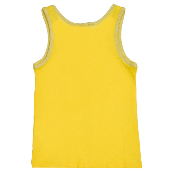 Βαμβακερό, αμάνικο μπλουζάκι με μπροκάρ επιγραφή της μάρκας, κίτρινο Benetton 227281 4