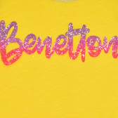 Βαμβακερό, αμάνικο μπλουζάκι με μπροκάρ επιγραφή της μάρκας, κίτρινο Benetton 227282 2