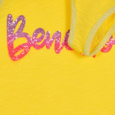 Βαμβακερό, αμάνικο μπλουζάκι με μπροκάρ επιγραφή της μάρκας, κίτρινο Benetton 227283 3