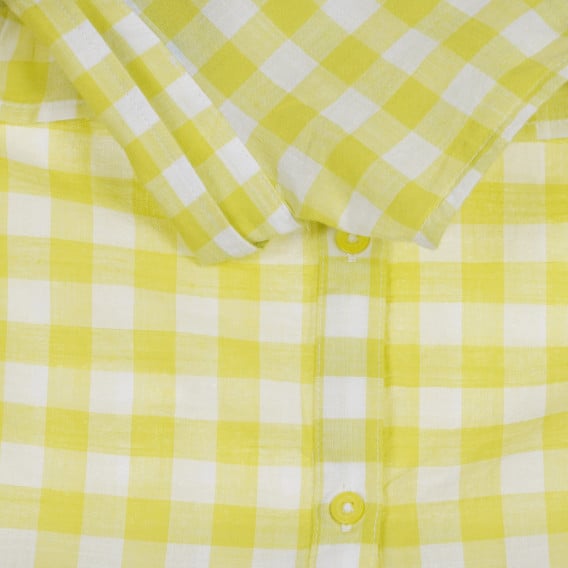 Αμάνικο, βαμβακερό μπλουζάκι σε λευκό και κίτρινο καρό Benetton 227305 2