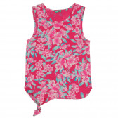 Βαμβακερό, ασύμμετρο μπλουζάκι με φλοράλ σχέδια, ροζ Benetton 227340 