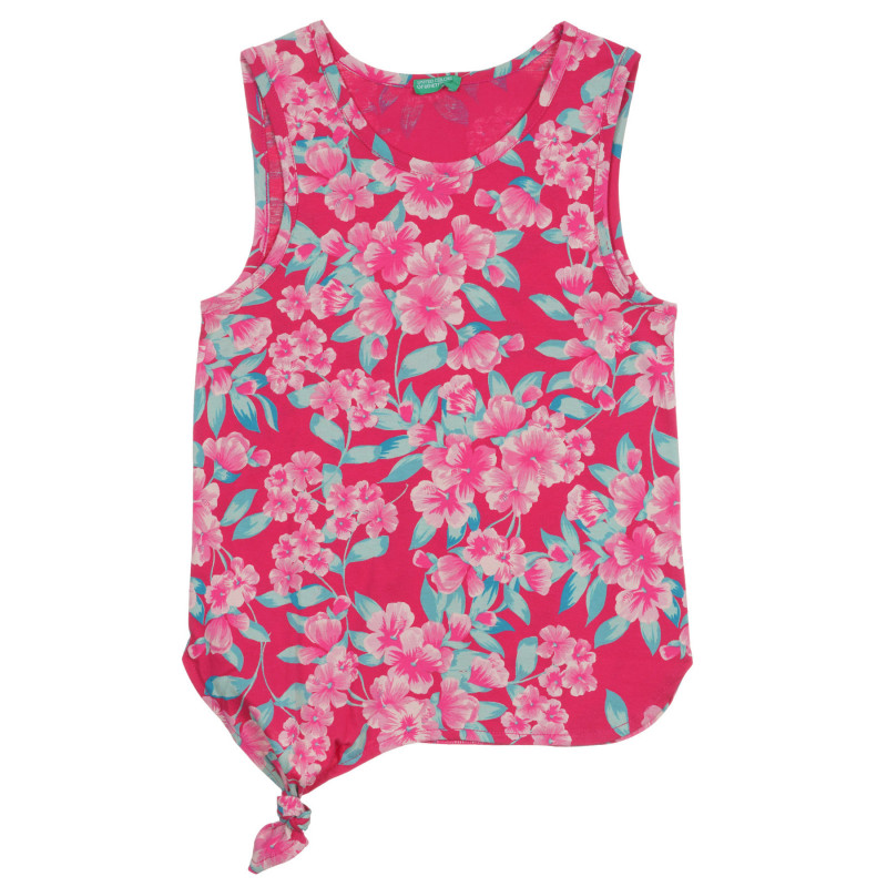 Βαμβακερό, ασύμμετρο μπλουζάκι με φλοράλ σχέδια, ροζ  227340