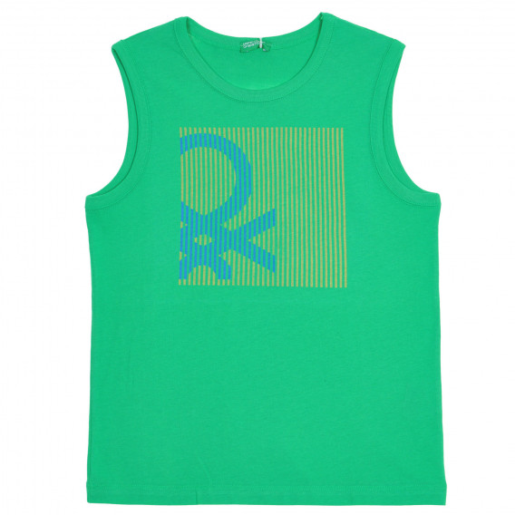 Βαμβακερή μπλούζα με το λογότυπο της μάρκας, πράσινη Benetton 227372 