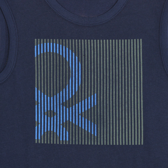 Βαμβακερή μπλούζα με λογότυπο, σκούρο μπλε Benetton 227381 2