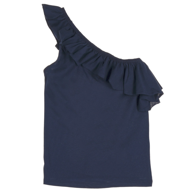 Βαμβακερή μπλούζα με λαιμόκοψη και σούφρες, μπλε  227404