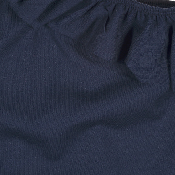 Βαμβακερή μπλούζα με λαιμόκοψη και σούφρες, μπλε Benetton 227406 3
