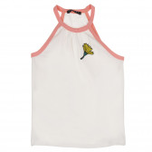 Βαμβακερή μπλούζα με ροζ άκρα και κέντημα λουλουδιών, λευκή Sisley 227420 