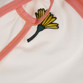 Βαμβακερή μπλούζα με ροζ άκρα και κέντημα λουλουδιών, λευκή Sisley 227422 3