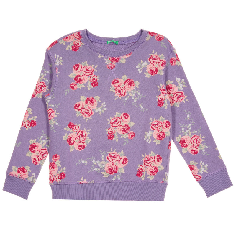 Βαμβακερή, μακρυμάνικη μπλούζα σε μωβ χρώμα με φλοράλ σχέδια  227436
