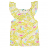 Βαμβακερή μπλούζα με σούφρες και λουλουδάτο μοτίβο σε κίτρινο χρώμα Benetton 227460 