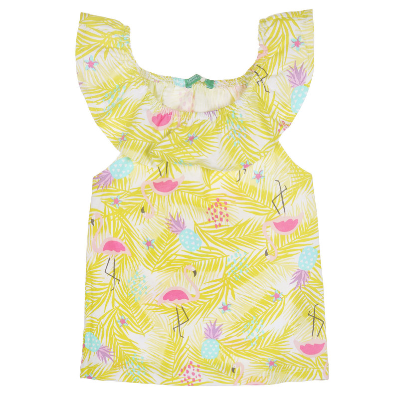 Βαμβακερή μπλούζα με σούφρες και λουλουδάτο μοτίβο σε κίτρινο χρώμα  227460