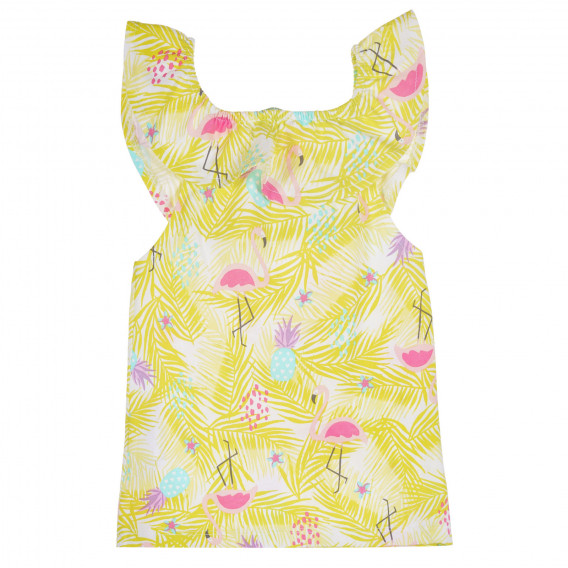 Βαμβακερή μπλούζα με σούφρες και λουλουδάτο μοτίβο σε κίτρινο χρώμα Benetton 227463 4