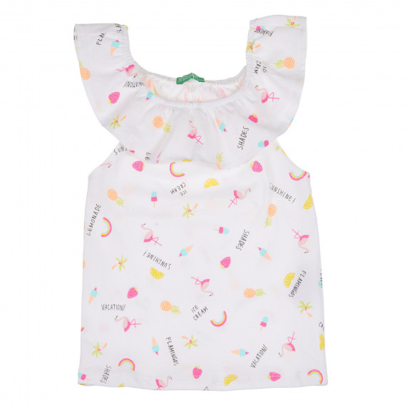 Βαμβακερή μπλούζα με σούφρες και γραφιστικό μοτίβο, λευκή Benetton 227464 