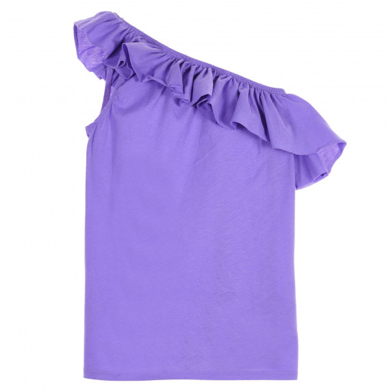 Βαμβακερή μπλούζα με λαιμόκοψη με σούφρες, μωβ Benetton 227560 