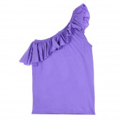 Βαμβακερή μπλούζα με λαιμόκοψη με σούφρες, μωβ Benetton 227562 3