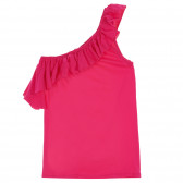 Βαμβακερό μπλουζάκι με βολάν, φούξια Benetton 227565 4