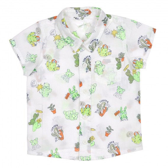 Βρεφικό, βαμβακερό πουκάμισο, σε λευκό χρώμα με τυπωμένα σχέδια Benetton 227813 