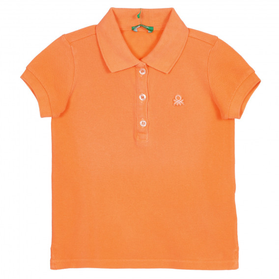 Βαμβακερή, κοντομάνικη μπλούζα με γιακά, σε πορτοκαλί χρώμα Benetton 227829 