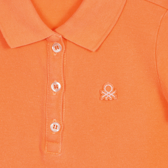 Βαμβακερή, κοντομάνικη μπλούζα με γιακά, σε πορτοκαλί χρώμα Benetton 227830 2