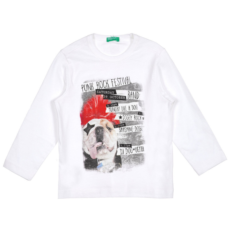 Βαμβακερή μπλούζα με πολύχρωμη γραφική εκτύπωση, λευκό  227845