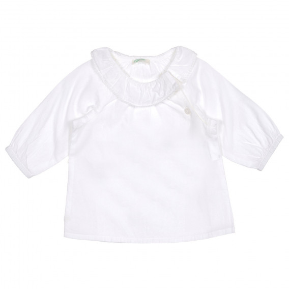 Βαμβακερή, βρεφική μπλούζα με στρογγυλό γιακά, λευκή Benetton 227853 