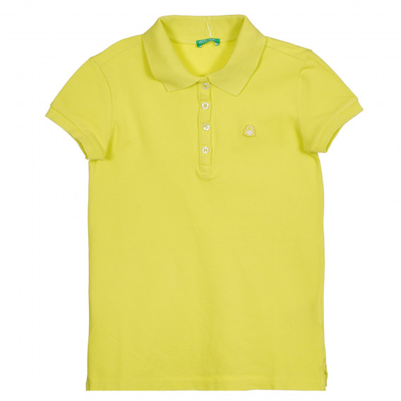 Βαμβακερή, κοντομάνικη μπλούζα με γιακά, κίτρινη Benetton 227869 