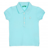 Βαμβακερή, κοντομάνικη μπλούζα με γιακά, γαλάζια Benetton 227873 