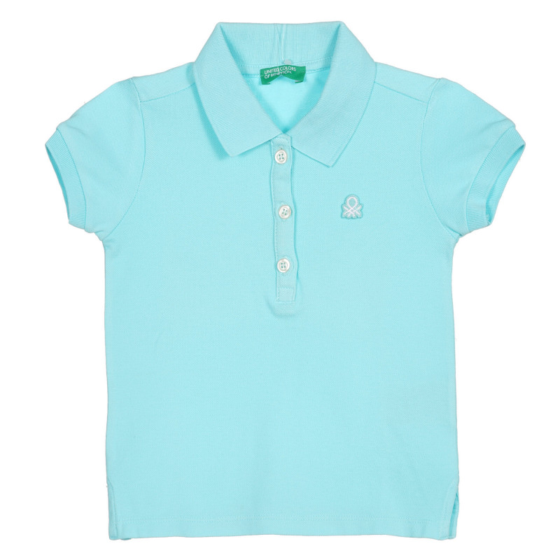 Βαμβακερή, κοντομάνικη μπλούζα με γιακά, γαλάζια  227873
