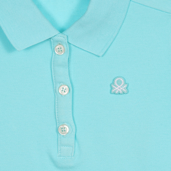 Βαμβακερή, κοντομάνικη μπλούζα με γιακά, γαλάζια Benetton 227874 2