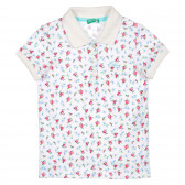 Βαμβακερή μπλούζα με γιακά και φλοράλ σχέδια, λευκή Benetton 227881 