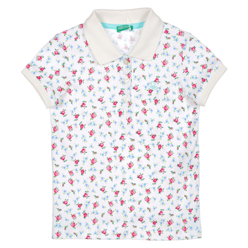 Βαμβακερή μπλούζα με γιακά και φλοράλ σχέδια, λευκή  227881