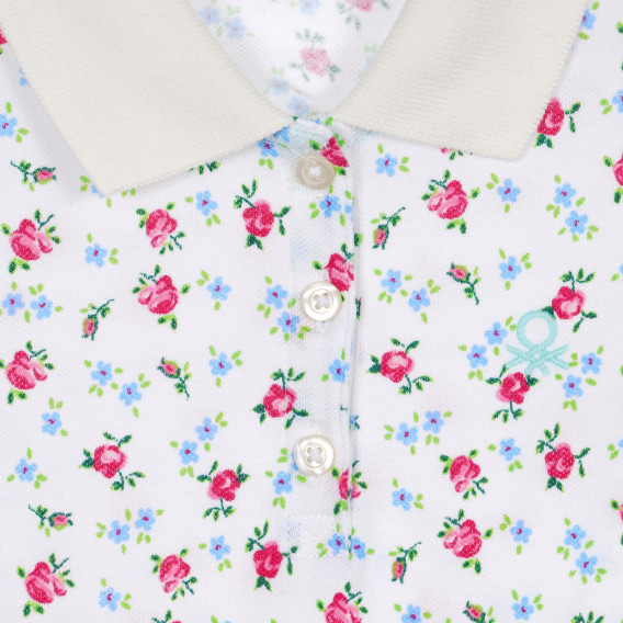 Βαμβακερή μπλούζα με γιακά και φλοράλ σχέδια, λευκή Benetton 227882 2
