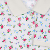 Βαμβακερή μπλούζα με γιακά και φλοράλ σχέδια, λευκή Benetton 227883 3