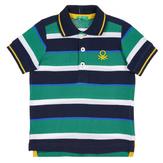 Βαμβακερή, ριγέ, πολύχρωμη μπλούζα με γιακά Benetton 227911 