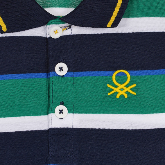 Βαμβακερή, ριγέ, πολύχρωμη μπλούζα με γιακά Benetton 227912 2