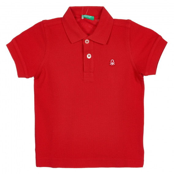 Βαμβακερή, κοντομάνικη μπλούζα με γιακά, κόκκινη Benetton 227927 